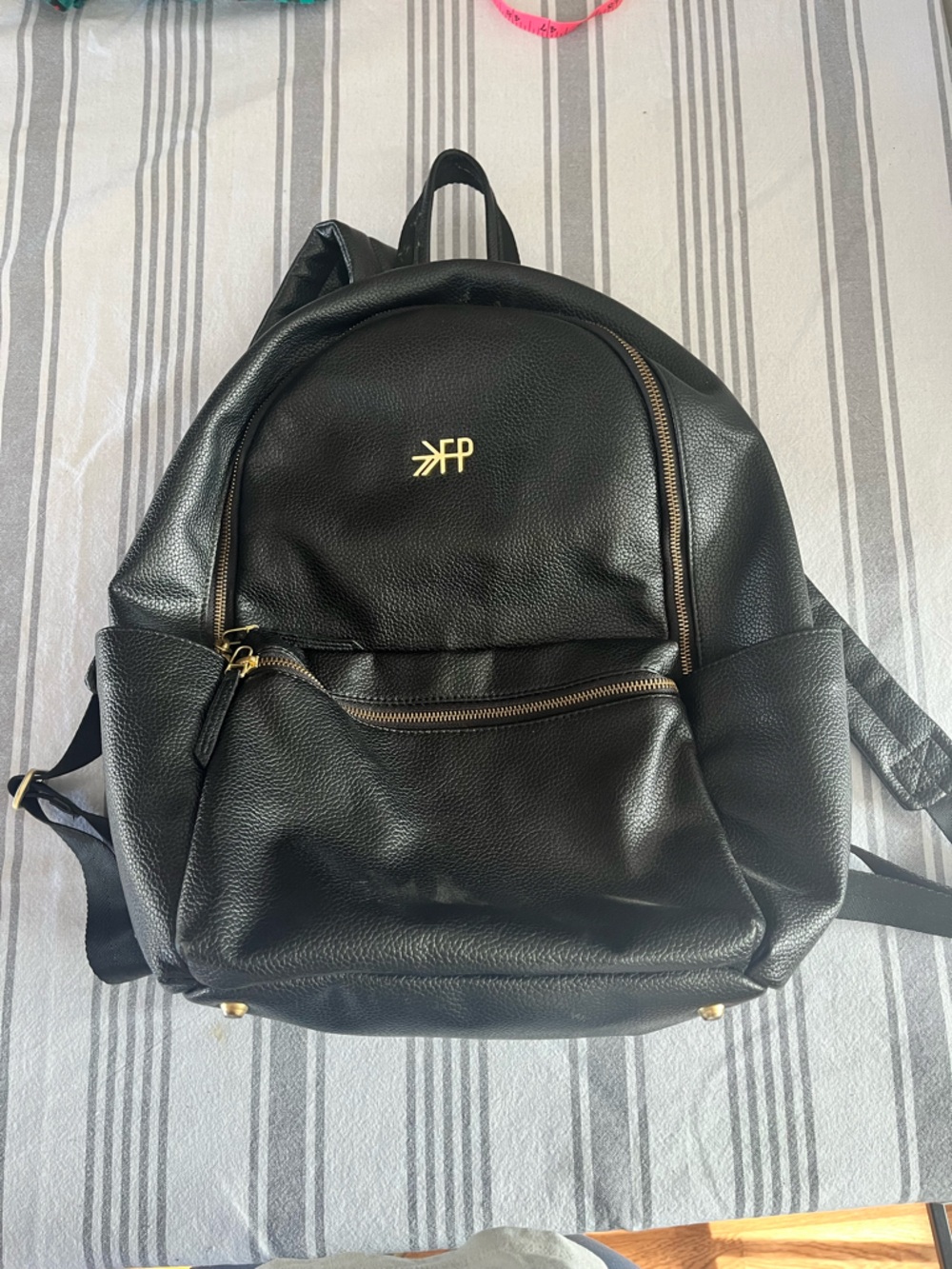 Freshly Picked Black Leather Backpack with Gold Hardware